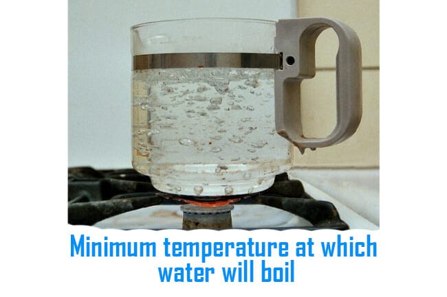 minimum temperature at which water will boil